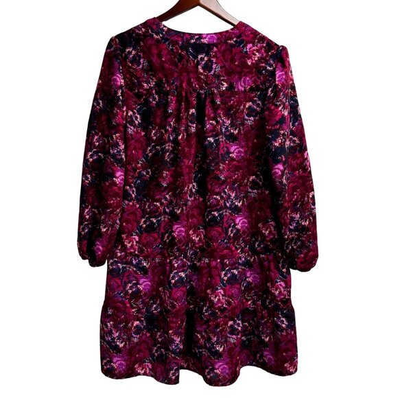 Time And Tru Women's Floral Dress L (12-14) Burgundy/Multi Polyester - Picture 2 of 5